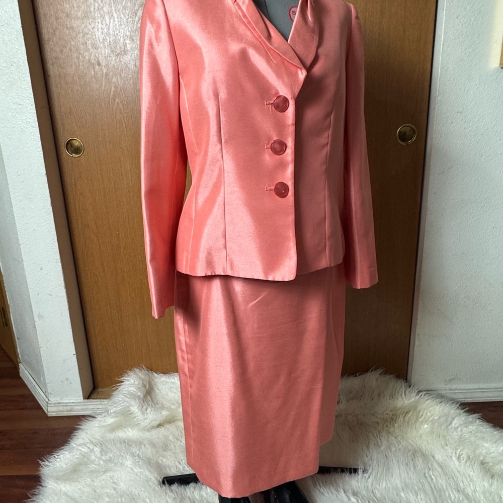 Le Suit Salmon  Knee-Length Skirt and Jacket for Work